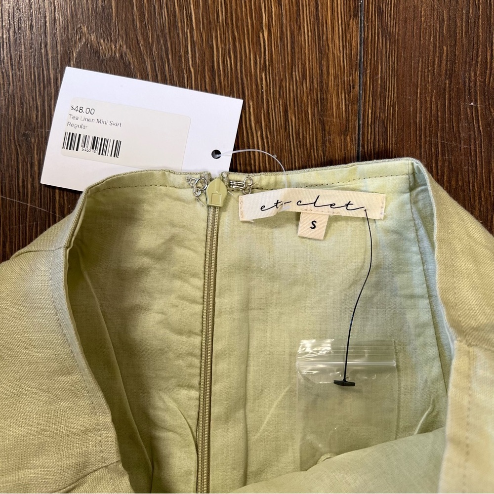 🆕 Et Clet Button Detail Linen Mini Skirt in tea green‎ SZ SM - Picture 4 of 5